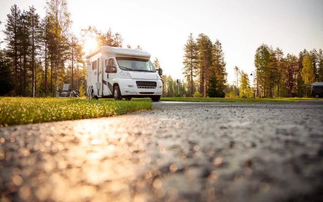 Family vacation travel RV, holiday trip in motorhome, Caravan car Vacation.
